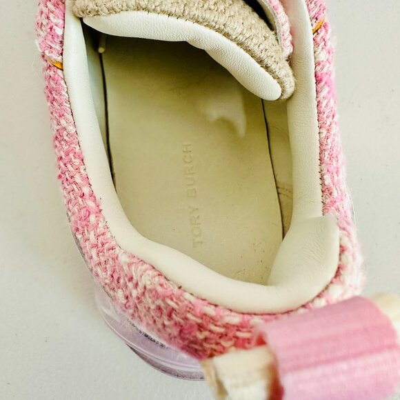NEW TORY BURCH TWEED AND LEATHER PINK BARBIE BARBIECORE SNEAKERS - Picture 9 of 10